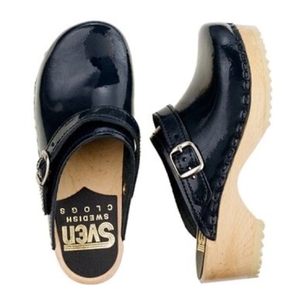 Kids Sven grey patent leather clogs